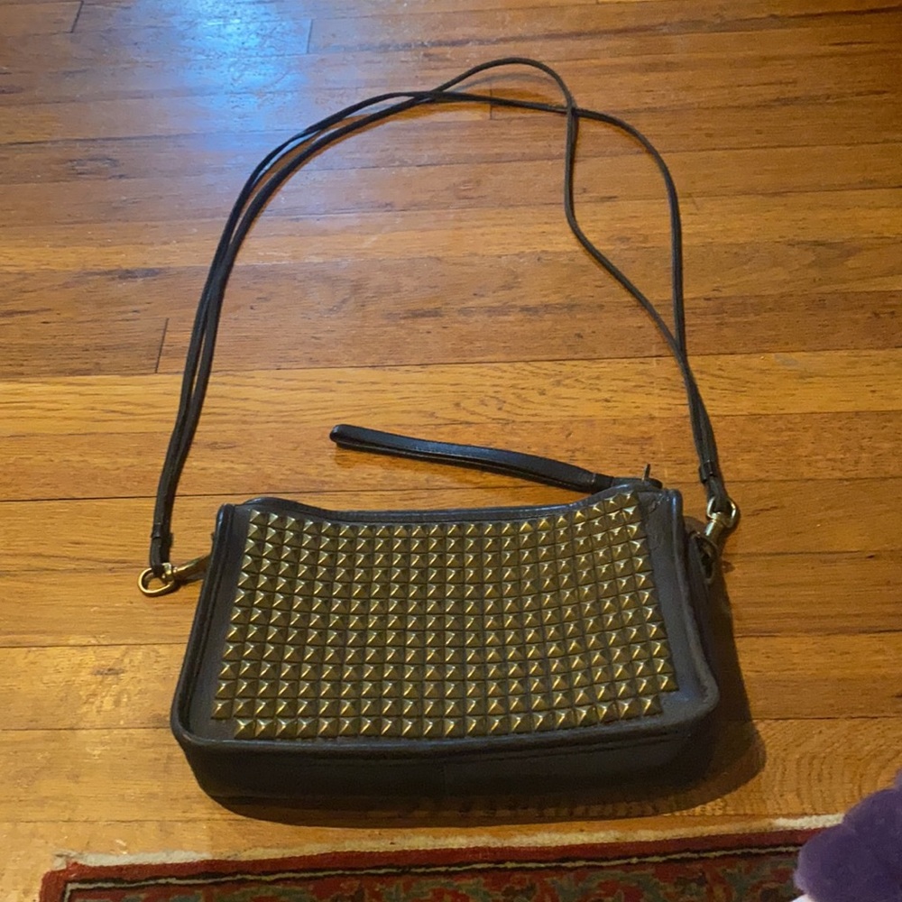 COACH studded vintage black leather shoulder bag